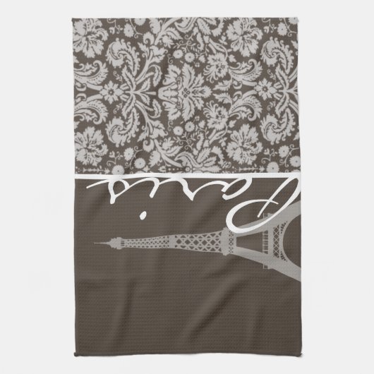 Dark Taupe, Brown Damask; Parijs Theedoek (Verticaal)