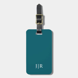 Dark Teal And white I Modern Monogram Bagagelabel