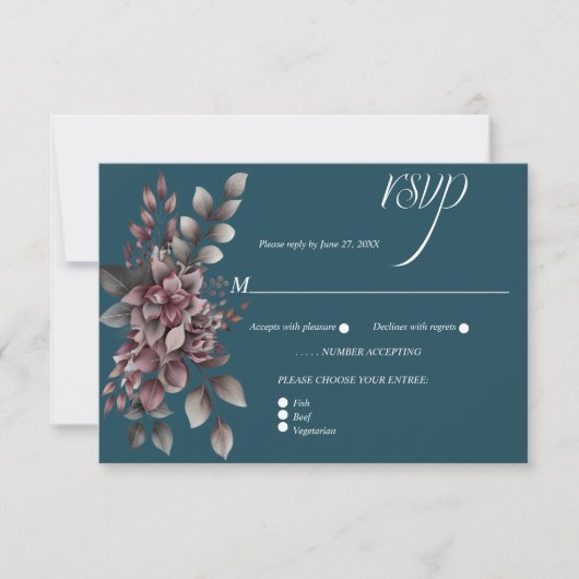 Dark Teal, Dusty Purple, Lavender, Sage Floral | RSVP Kaartje (Voorkant)