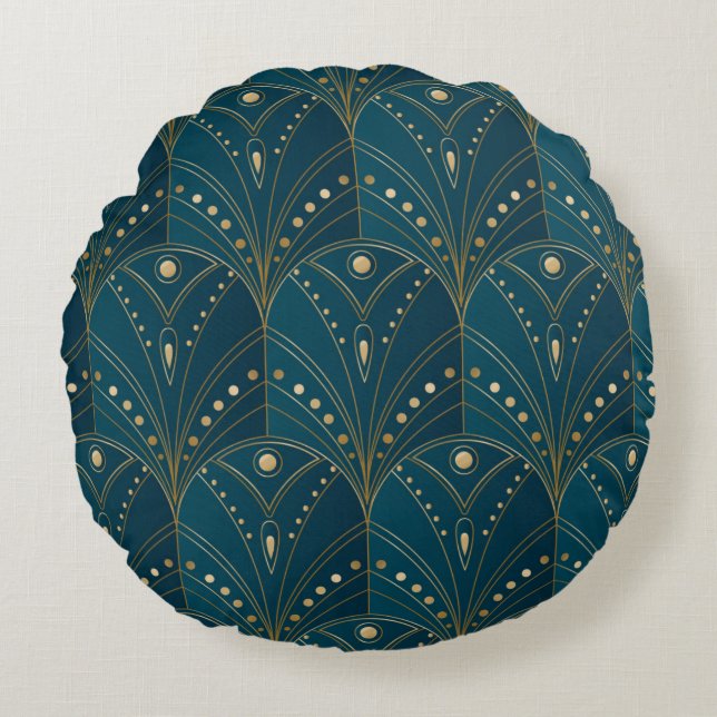 Dark teal floral damask pattern rond kussen (Voorkant)