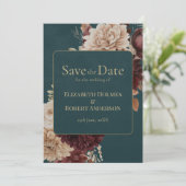 Dark Teal Floral Gothic Save the Date Kaart (Staand voorkant)