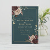 Dark Teal Floral Gothic Wedding Invitation (Debout devant)