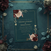 Dark Teal Floral Gothic Wedding Invitation