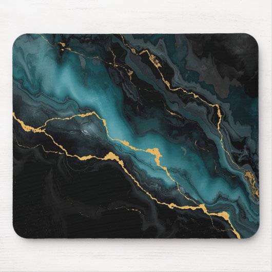 Dark Teal & Gold Marble Statement Mousepad Muismat (Voorkant)