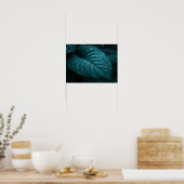 Dark Teal Macro Leaf With Rain Water Droplets Poster (Keuken)