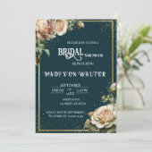 Dark Teal Rustic Rose Bridal Shower Invitation (Debout devant)