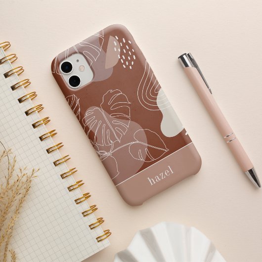 Dark Terracotta Boho Tropical Monstera Leaf iPhone Hoesje