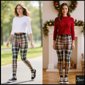 Dark Traditional Maroon Green Winter Plaid Leggings
