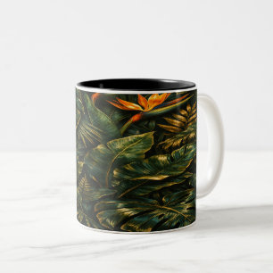 Dark Tropical Monstera Gold Botanical Mug