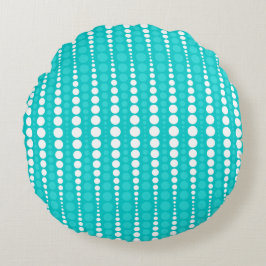 Dark Turquoise and White Polkadots Round Pillow Rond Kussen