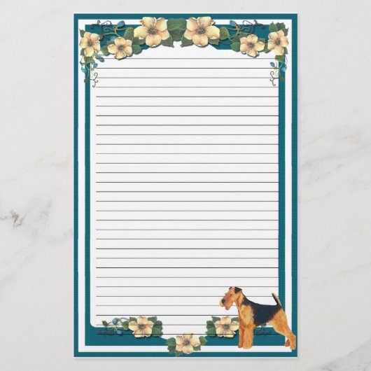 Dark Turquoise Floral lining Stationery Briefpapier (Voorkant)
