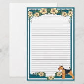 Dark Turquoise Floral lining Stationery Briefpapier (Voorkant / Achterkant)