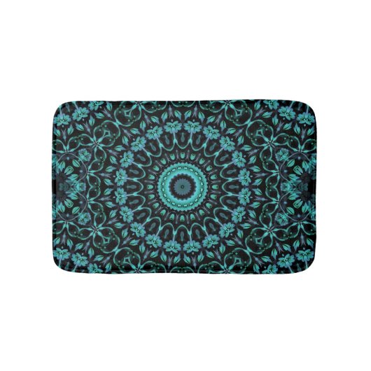 Dark Turquoise Floral Mandala Badmat (Voorkant)