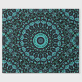 Dark Turquoise Floral Mandala Cadeaupapier (Vlak)