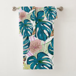 Dark turquoise monstera, delicate peach and yellow