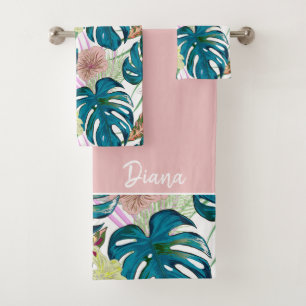 Dark turquoise monstera, delicate peach and yellow
