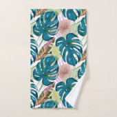 Dark turquoise monstera, delicate peach and yellow (Serviette à main)