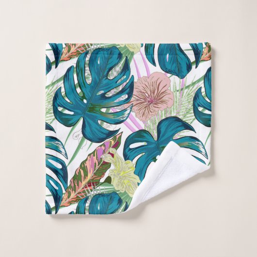 Dark turquoise monstera, delicate peach and yellow (Gant de toilette)