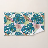 Dark turquoise monstera, delicate peach and yellow (Serviette à main)