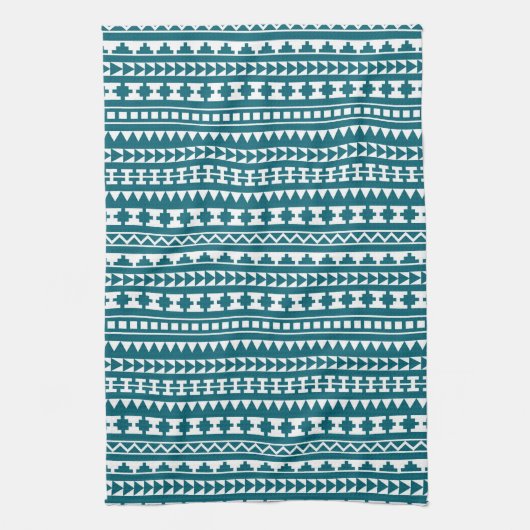 Dark Turquoise Tribal Aztec Pattern Theedoek (Verticaal)