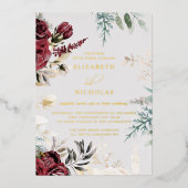 Dark Velvet Burgundy Roos | Herfst winterhuwelijk Folie Uitnodiging (Voorkant)