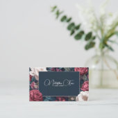Dark Victorian Rose Floral Navy Blue Frame Visitekaartje (Staand voorkant)