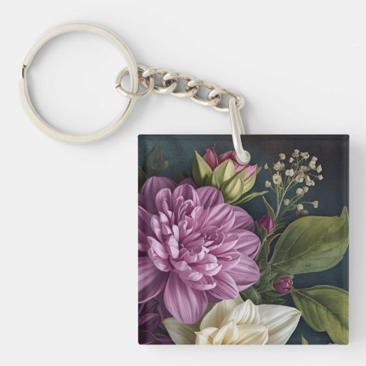 Dark Vintage Flowers Sleutelhanger (Voorkant)