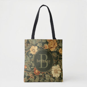 Dark William Morris Floral Monogram Draagtas