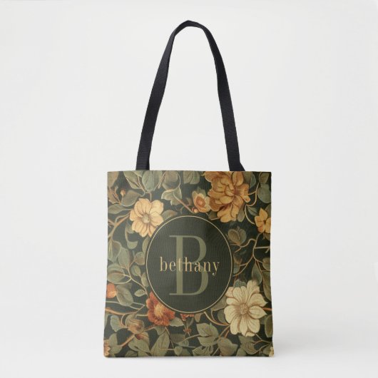 Dark William Morris Floral Monogram Draagtas (Voorkant)