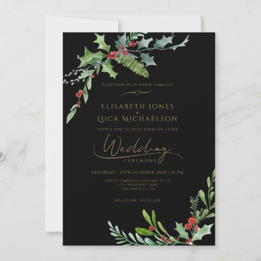 Dark Winter Berry Moody Botanical Monogram Wedding Kaart (Voorkant)