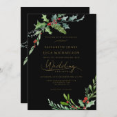 Dark Winter Berry Moody Botanical Monogram Wedding Kaart (Voorkant / Achterkant)