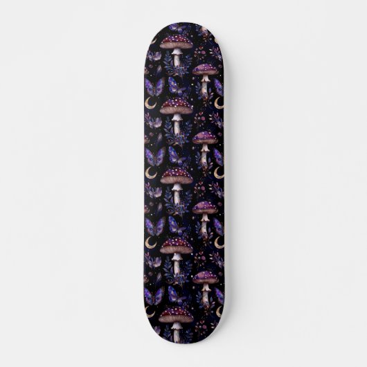 Dark Witchy Mushroom Butterfly Celestial Pattern Skateboard (Voorkant)