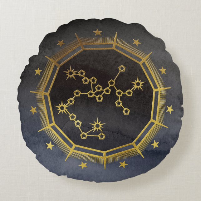 Dark Zodiac Astrology: Boogschutter zwart en goud Rond Kussen (Voorkant)