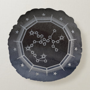 Dark Zodiac Astrology: Boogschutter Zwart & Zilver Rond Kussen