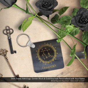 Dark Zodiac Astrology: Gemini Black Gold Naam Sleutelhanger