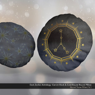 Dark Zodiac Astrology: Kanker zwart en goud rond Kussen