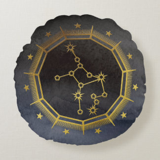 Dark Zodiac Astrology: Maagd Zwart & Goud Rond Kussen