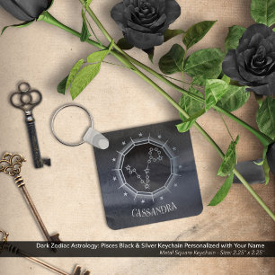Dark Zodiac Astrology: Vissen Zwart Zilver Naam Sleutelhanger
