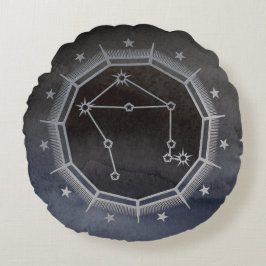 Dark Zodiac Astrology: Weegschaal Zwart & Zilver Rond Kussen