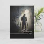 Dark Zombie Moon Black & White Halloween Party Kaart (Staand voorkant)