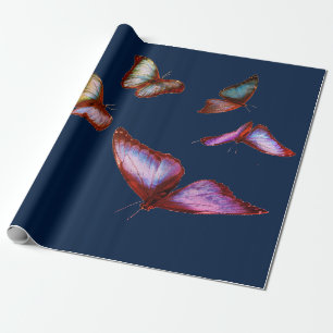 DARKBLAUW VOOR Wrappen MET PINKBUTTERFLIES Cadeaupapier