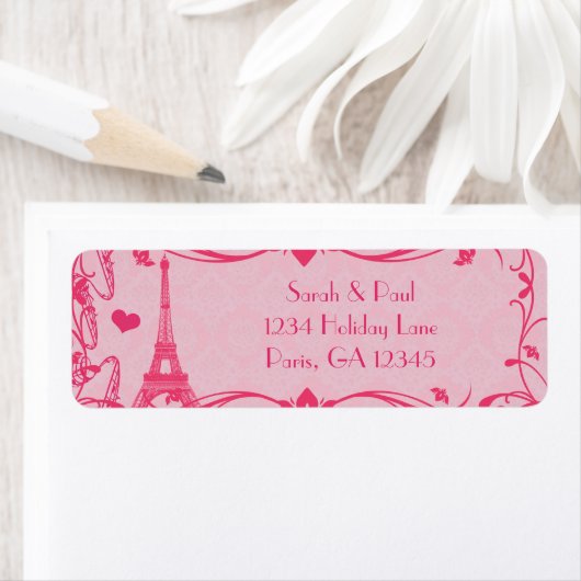 Darker Pink Raspberry Damask  Eiffeltoren Etiket (Insitu)