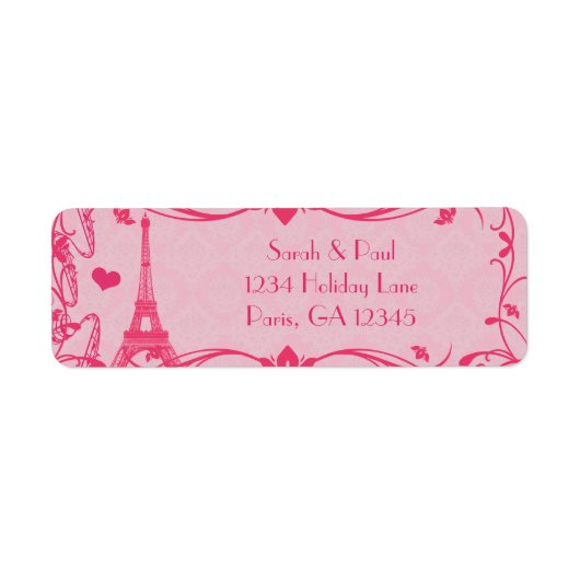 Darker Pink Raspberry Damask  Eiffeltoren Etiket (Voorkant)