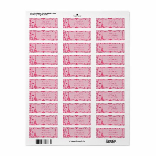 Darker Pink Raspberry Damask  Eiffeltoren Etiket (Full Sheet)