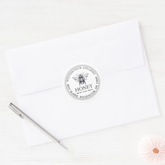 Darker Text Editable White Honey Jar Bee Label (Envelop)