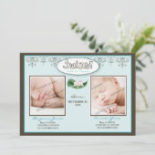 Darling 5x7 Twin Boy/Girl Aqua Birth Announounding Aankondiging (Staand voorkant)
