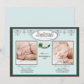 Darling 5x7 Twin Boy/Girl Aqua Birth Announounding Aankondiging (Voorkant / Achterkant)