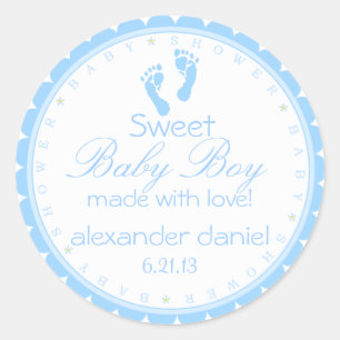 Darling Blue Footprints Baby shower Ronde Sticker