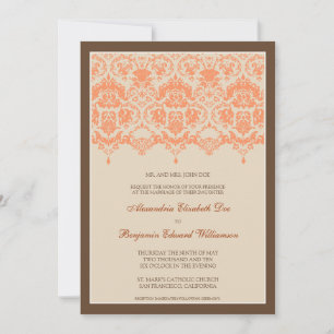 Darling Damask Lace 5x7 Wedding Invitation: koraal Kaart