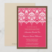 Darling Damask Lace 5x7 Wedding Invitation: roze Kaart (Voorkant / Achterkant)